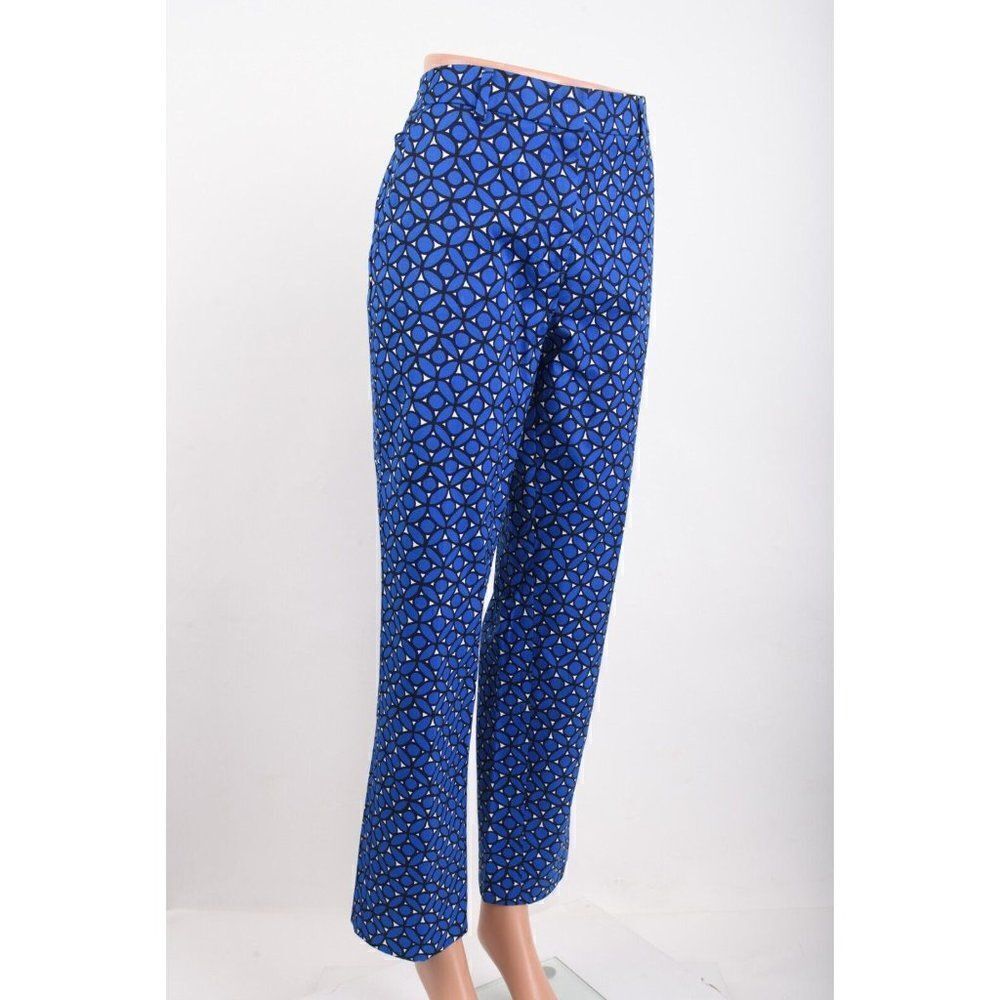 Max Mara Weekend Womens Cropped Pants Trousers Sz 12 Blue Golden Petal Print NWT - Picture 2 of 7